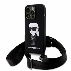 Karl Lagerfeld Liquid Silicone Crossbody Ikonik Zadní Kryt pro iPhone 15 Pro Black (Pošk. Balení)