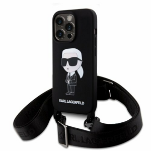 Karl Lagerfeld Liquid Silicone Crossbody Ikonik Zadní Kryt pro iPhone 15 Pro Max Black (Pošk. Balení)