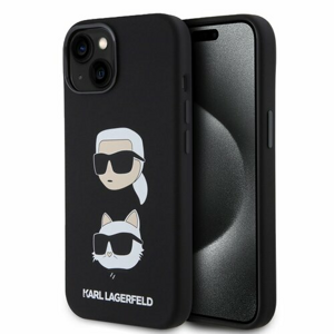 Karl Lagerfeld Liquid Silicone Karl and Choupette Heads Zadní Kryt pro iPhone 15 Black