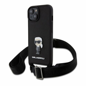 Karl Lagerfeld Saffiano Crossbody Metal Ikonik Zadní Kryt pro iPhone 15 Black