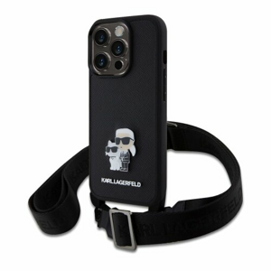 Karl Lagerfeld Saffiano Crossbody Metal Karl and Choupette Zadní Kryt pro iPhone 15 Pro Black