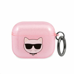 KLA3UCHGP Karl Lagerfeld TPU Glitter Choupette Head Pouzdro pro Airpods 3 Pink