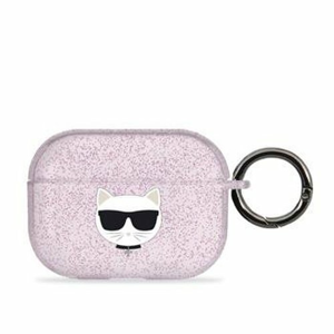 KLAPUCHGP Karl Lagerfeld TPU Glitter Choupette Head Pouzdro pro Airpods Pro Pink