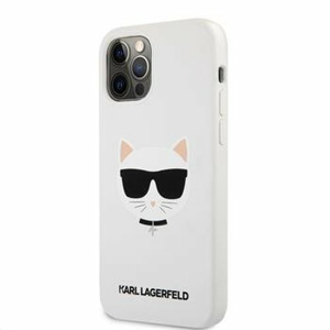 Puzdro Karl Lagerfeld KLHCP12LSLCHWH Choupette Head iPhone 12 Pro Max, silikónové - biele