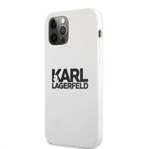 KLHCP12LSLKLWH Karl Lagerfeld Stack Black Logo Silikonový Kryt pro iPhone 12 Pro Max 6.7 White