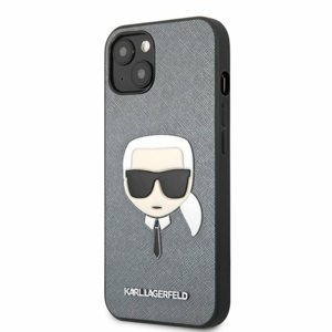 KLHCP13MSAKHSL Karl Lagerfeld PU Saffiano Karl Head Kryt pro iPhone 13 Silver