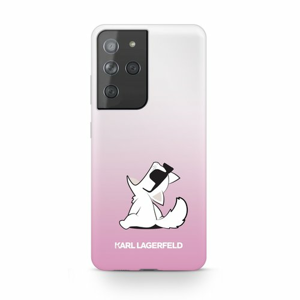 KLHCS21LCFNRCPI Karl Lagerfeld PC/TPU Choupette Eats Kryt pro Samsung Galaxy S21 Ultra Gradient Pink