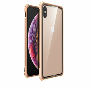 Luphie King of Snaps Magnetic Aluminium Bumper Case Glass Gold pro iPhone XS Max