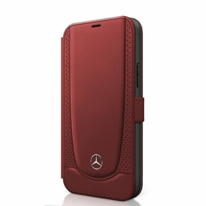 MEFLBKP12MARMRE Mercedes Perforated Leather Book Pouzdro pro iPhone 12/12 Pro 6.1 Red