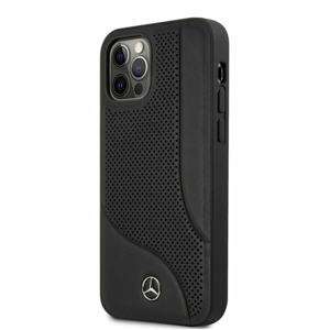 MEHCP12LCDOBK Mercedes Perforated Leather Zadní Kryt pro iPhone 12 Pro Max 6.7 Black