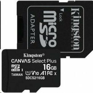MicroSDHC karta KINGSTON 16GB Canvas Select Plus Class 10 (r/w 100MB/s) + adaptér