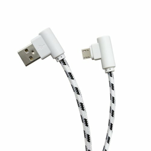 MicroUSB biely textil 2M kábel 2A, zahnutý (90 stupňov)