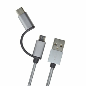 mobilNET dátový kábel 2v1, USB-C / micro USB, 1 m, 2.4A, sivý