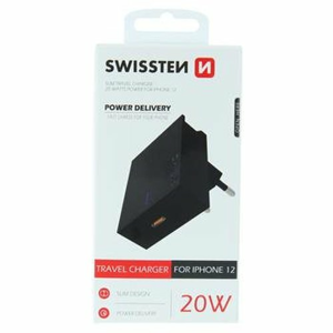 Nabíjací adaptér Swissten Power Delivery 20W pre iPhone 12 USB-C Čierny