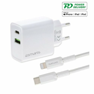 Nabíjačka 4smarts Quick Charging Set VoltPlug 18W + Kábel USB-C/Lightning MFI 1m Biela