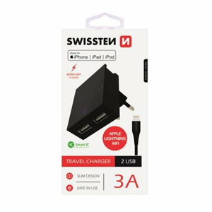 Nabíjačka Swissten SMART IC POWER 15W + Kábel Lightning MFI 1.2m Čierna