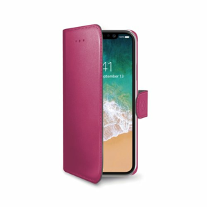 Pouzdro typu kniha CELLY Wally pre Apple iPhone X/XS, PU kože, ružové