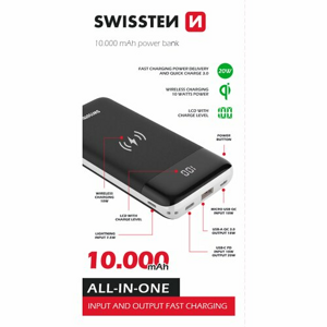 Powerbank Swissten WIRELESS ALL-IN-ONE 10000 mAh, Čierna