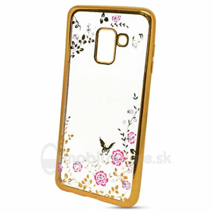 Puzdro Diamond TPU Samsung Galaxy A8 A530 2018 kvety - zlaté