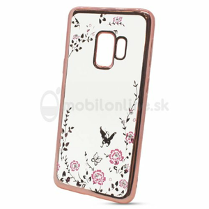 Puzdro Diamond TPU Samsung Galaxy S9 G960 kvety - zlato-ružové