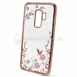 Puzdro Diamond TPU Samsung Galaxy S9+ G965 kvety - zlato-ružové