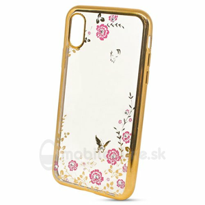Puzdro Forcell Diamond TPU iPhone X vzor kvety - zlaté