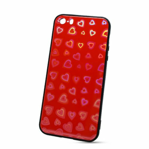 Puzdro Glass Reflect TPU iPhone 5/5S/SE Srdcia - červené