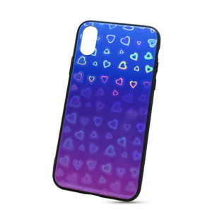 Puzdro Glass Reflect TPU iPhone X/Xs Srdcia - modro-fialové