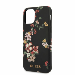 Puzdro Guess pre iPhone 11 GUHCN61IMLFL04 silikónové, čierne s kvetmi N.4