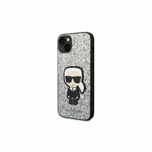 Puzdro Karl Lagerfeld iPhone 14 Plus KLHCP14MGFKPG silver HC Glitter Flakes Ikonik