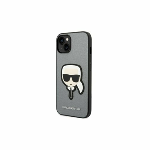Puzdro Karl Lagerfeld iPhone 14 Plus KLHCP14MSAPKHG silver PU Saffiano case with Karl H