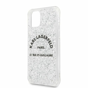 Puzdro Karl Lagerfeld pre iPhone 11 KLHCN61TRFGSL silikónové s trblietkami, strieborné
