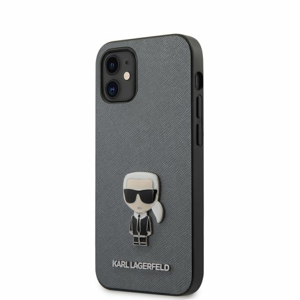 Puzdro Karl Lagerfeld pre iPhone 12 Mini (5.4) KLHCP12SIKMSSL silikónové, strieborné