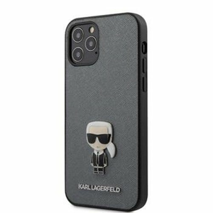 Puzdro Karl Lagerfeld pre iPhone 12 Pro Max (6.7) KLHCP12LIKMSSL silikónové, strieborné