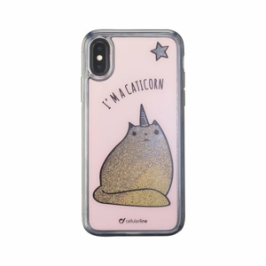 Puzdro Shimmering Design TPU CellularLine iPhone X/Xs - motív Caticorn