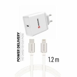 Rýchlonabíjačka Swissten IPD 18W + USB-C/Lightning 1.2m - biela (iPhone 8/8Plus/ X/XS/XR/XS MAX/iPhone 11/11 Pro..)