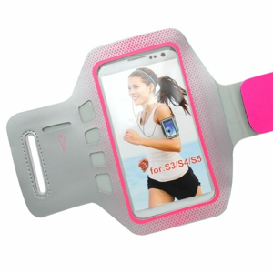 Športové puzdro na rameno Samsung Galaxy S5 G900, sivé/ružové - vnútorný rozmer 142 x 72.5 x 8.1