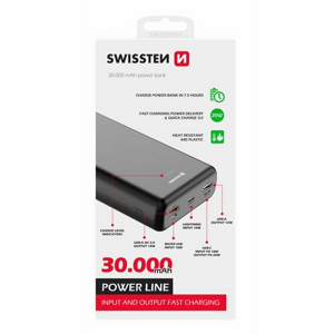 Swissten Power Line Powerbank 30000 mAh 20W PD Čierna