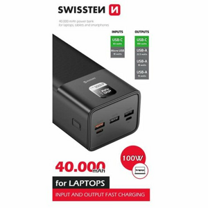 Swissten Power Line Powerbank 40000 mAh 100W PD Čierna