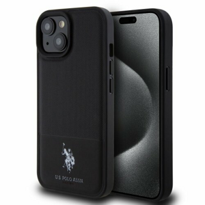 U.S. Polo PU Leather Mesh Pattern Double Horse Zadní Kryt pro iPhone 15 Black