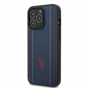 U.S. Polo PU Leather Stitched Lines Zadní Kryt pro iPhone 14 Pro Navy